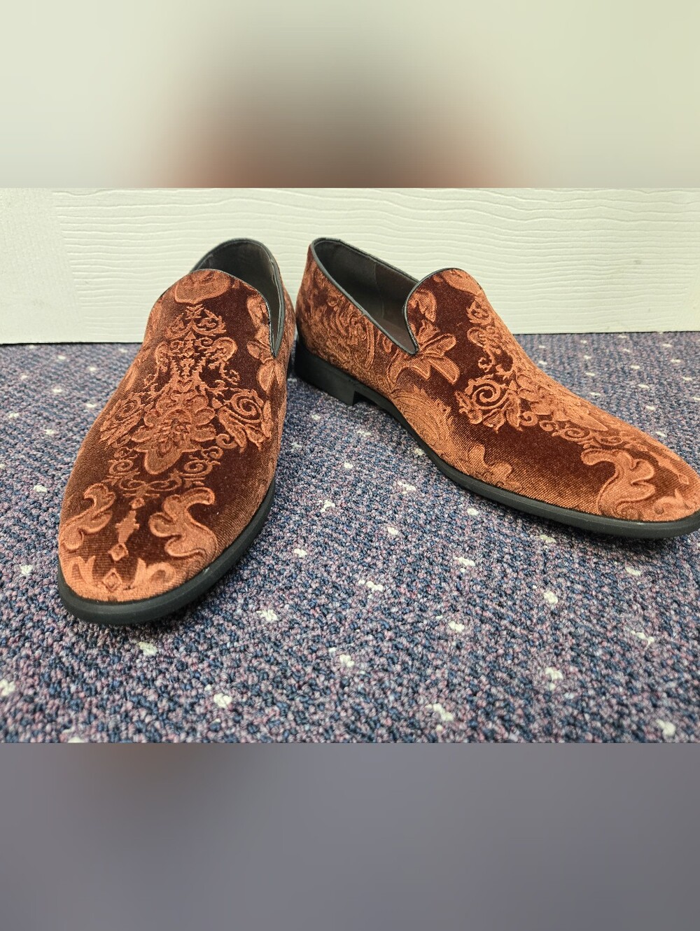 Frederico Leone Mens Cognac Velvet Slip-On Loafers Size 9.5